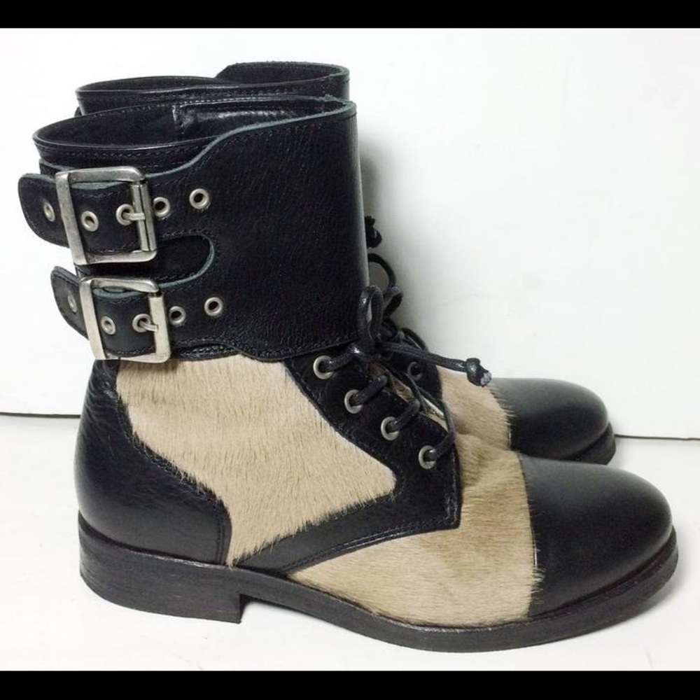 all saints - damisi brown pony hair leather boots
